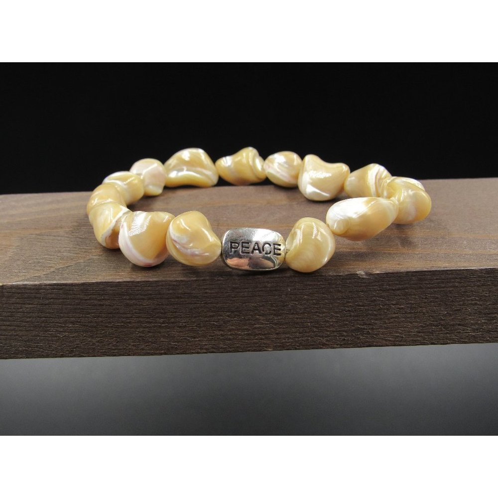 6" Sterling Silver Possible Shell Peace Word Expandable Bracelet Vintage Elegant